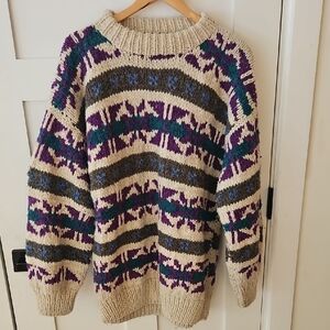 Womans GORGEOUS, Wool, Warm, Oversized  Multicolor Patterned Sweater